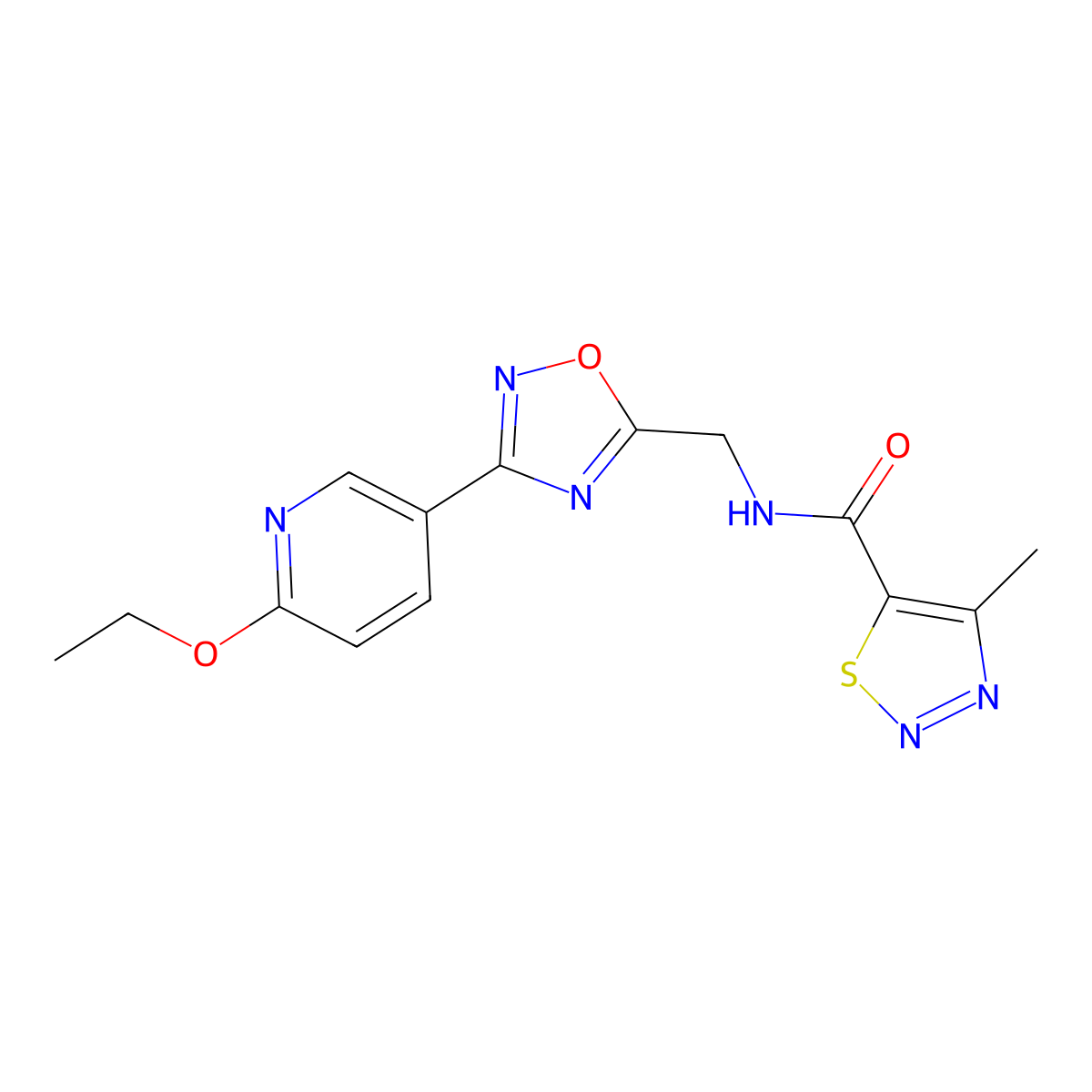 N-((3-(6-ethoxypyridin-3-yl)-1,2,4-oxadiazol-5-yl)methyl)-4-methyl-1,2,3-thiadiazole-5-carboxamide molecular structure, CAS 2034369-69-0