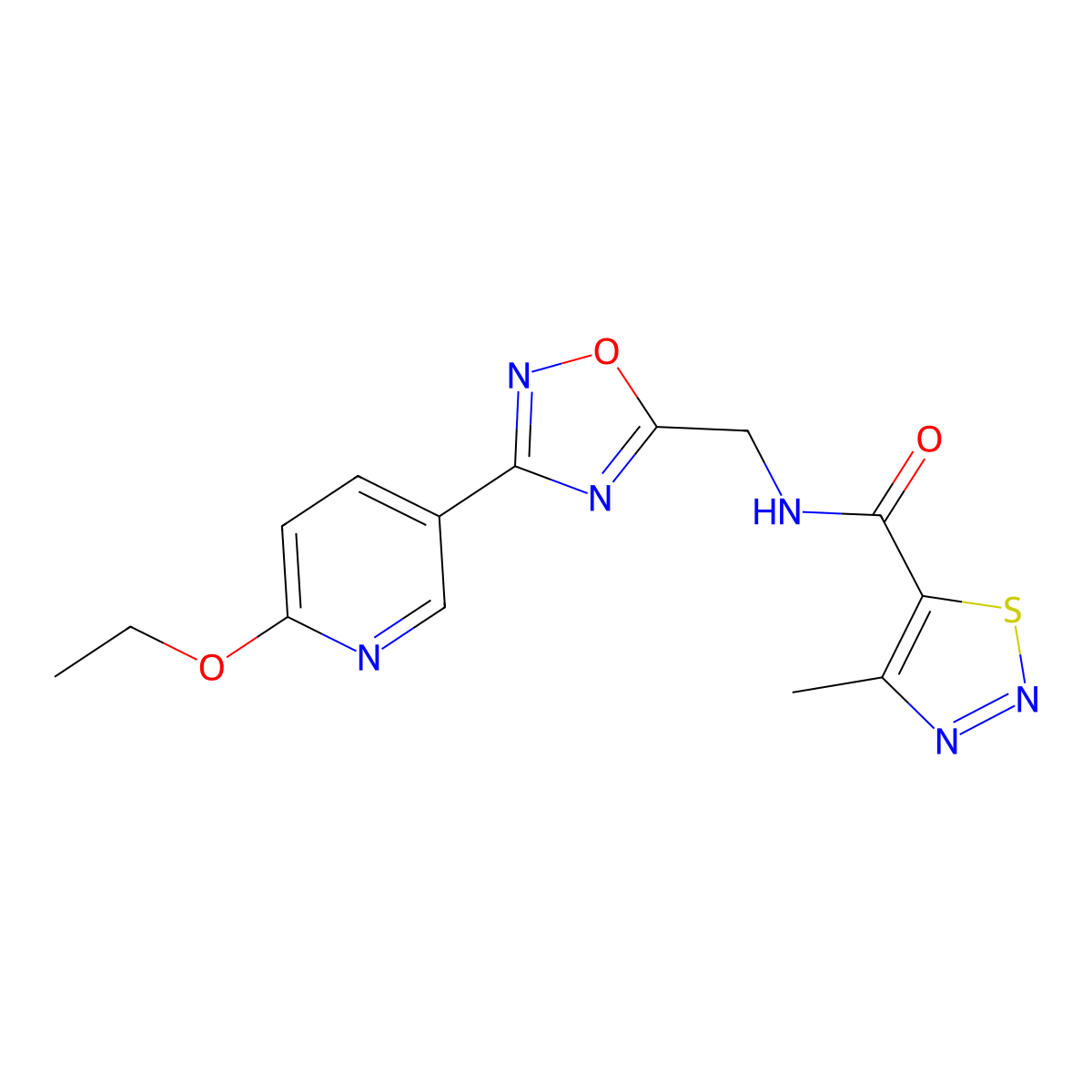 N-((3-(6-ethoxypyridin-3-yl)-1,2,4-oxadiazol-5-yl)methyl)-4-methyl-1,2,3-thiadiazole-5-carboxamide molecular structure, CAS 2034369-69-0