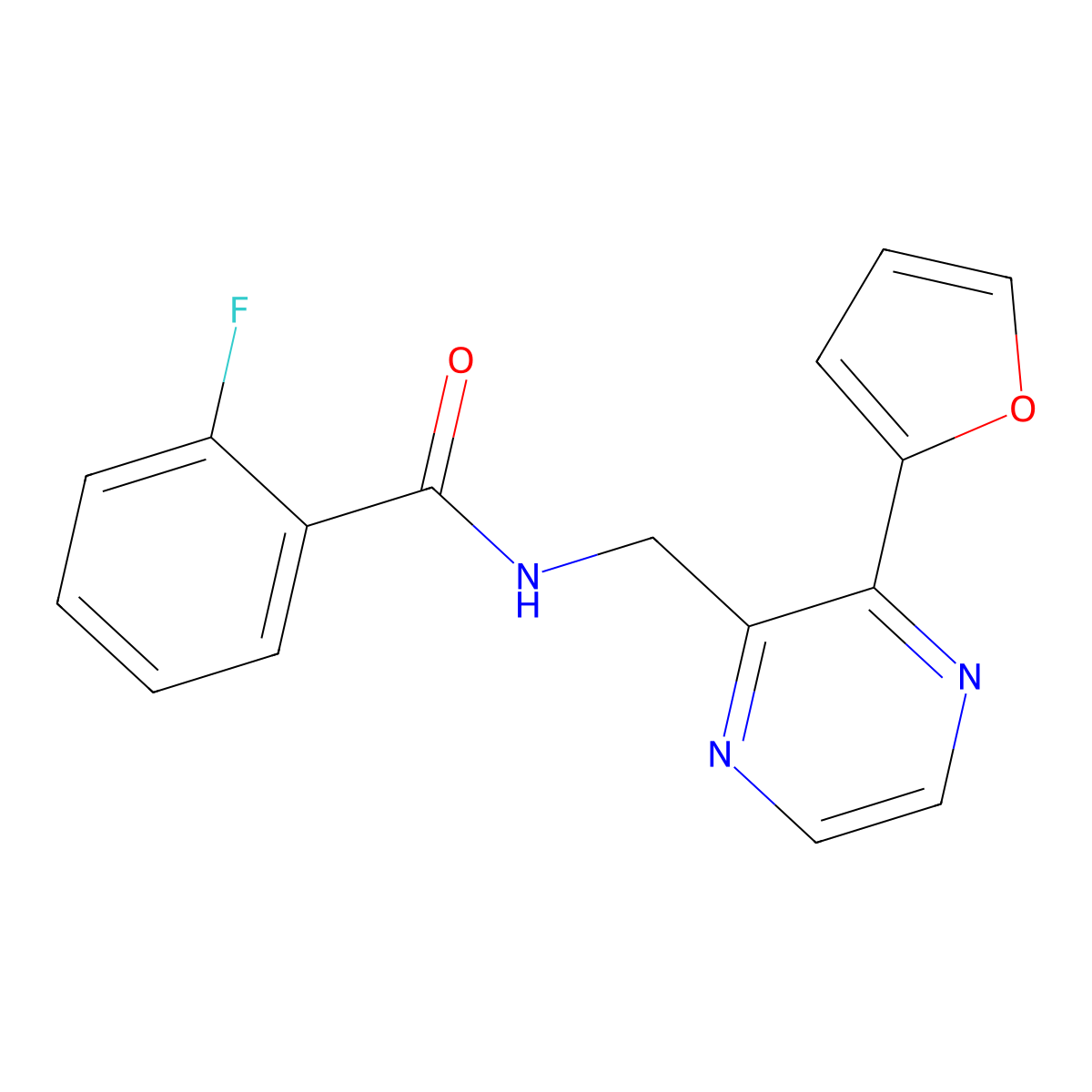 2-fluoro-N-((3-(furan-2-yl)pyrazin-2-yl)methyl)benzamide molecular structure, CAS 2034369-75-8