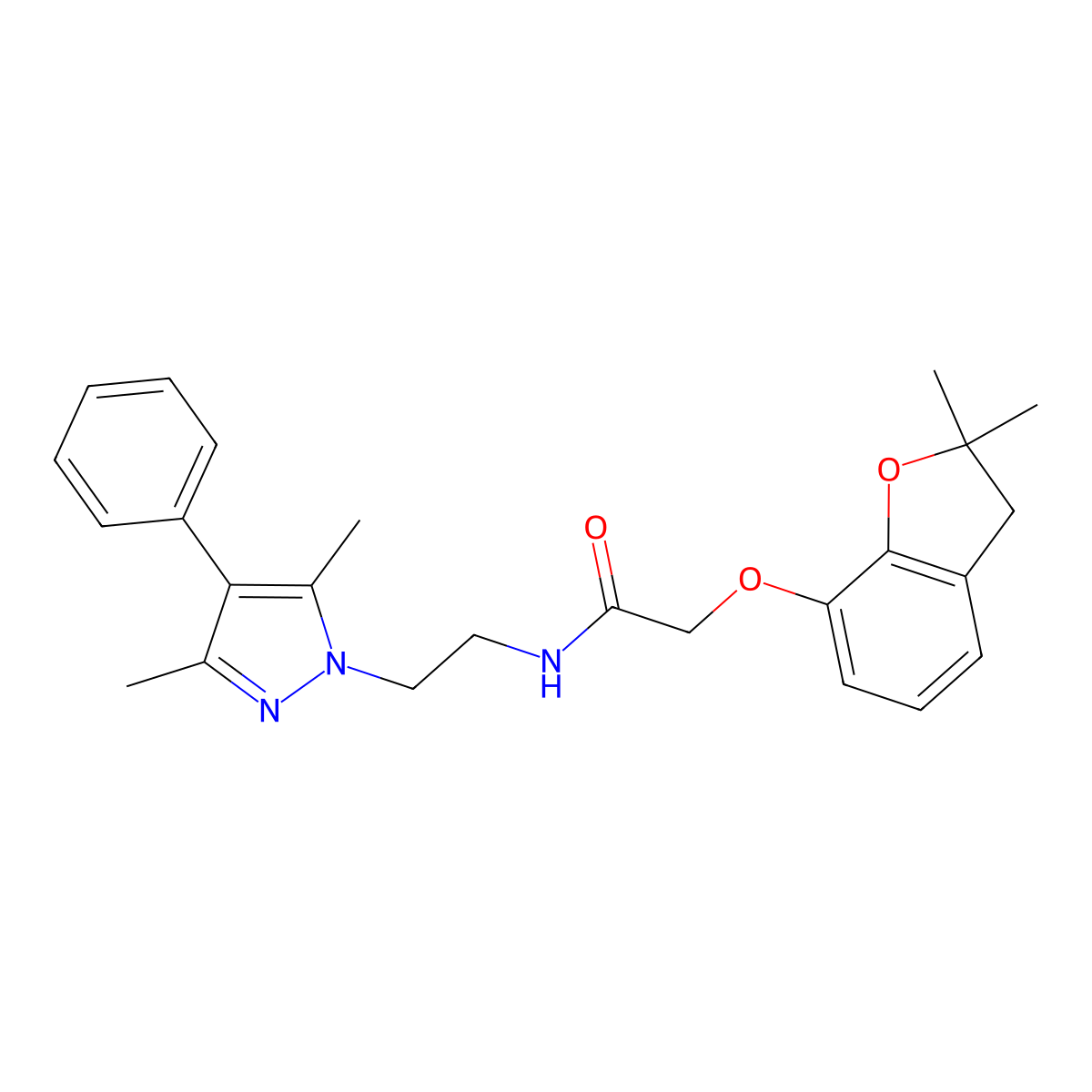 2-((2,2-dimethyl-2,3-dihydrobenzofuran-7-yl)oxy)-N-(2-(3,5-dimethyl-4-phenyl-1H-pyrazol-1-yl)ethyl)acetamide molecular structure, CAS 2034369-78-1