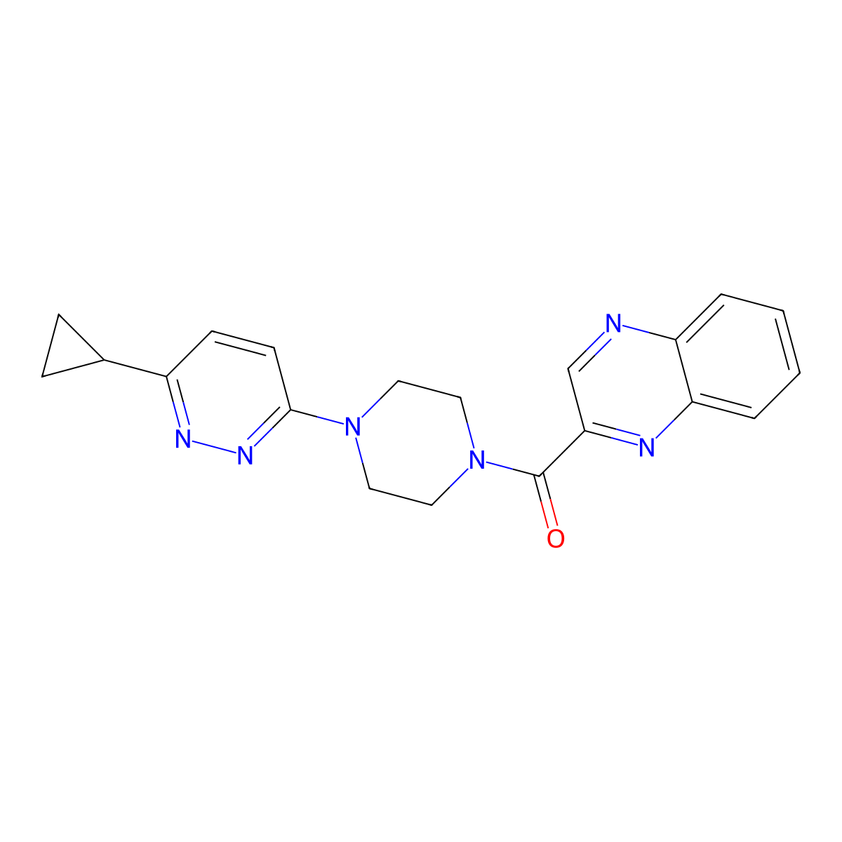 (4-(6-Cyclopropylpyridazin-3-yl)piperazin-1-yl)(quinoxalin-2-yl)methanone molecular structure, CAS 2034369-79-2