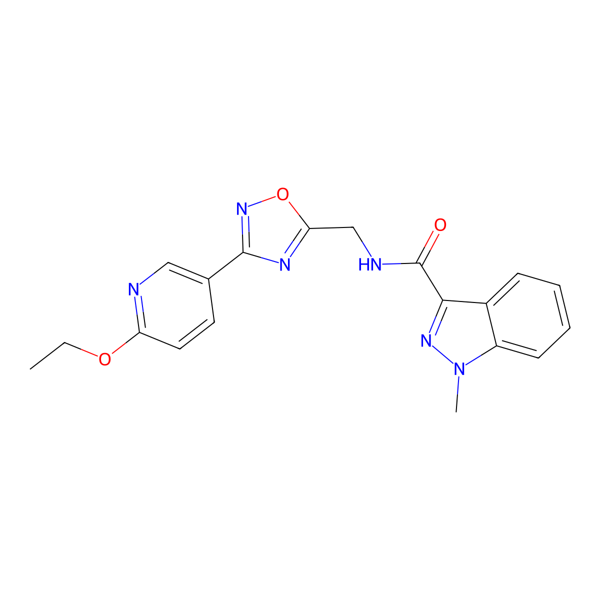 N-((3-(6-ethoxypyridin-3-yl)-1,2,4-oxadiazol-5-yl)methyl)-1-methyl-1H-indazole-3-carboxamide molecular structure, CAS 2034369-80-5