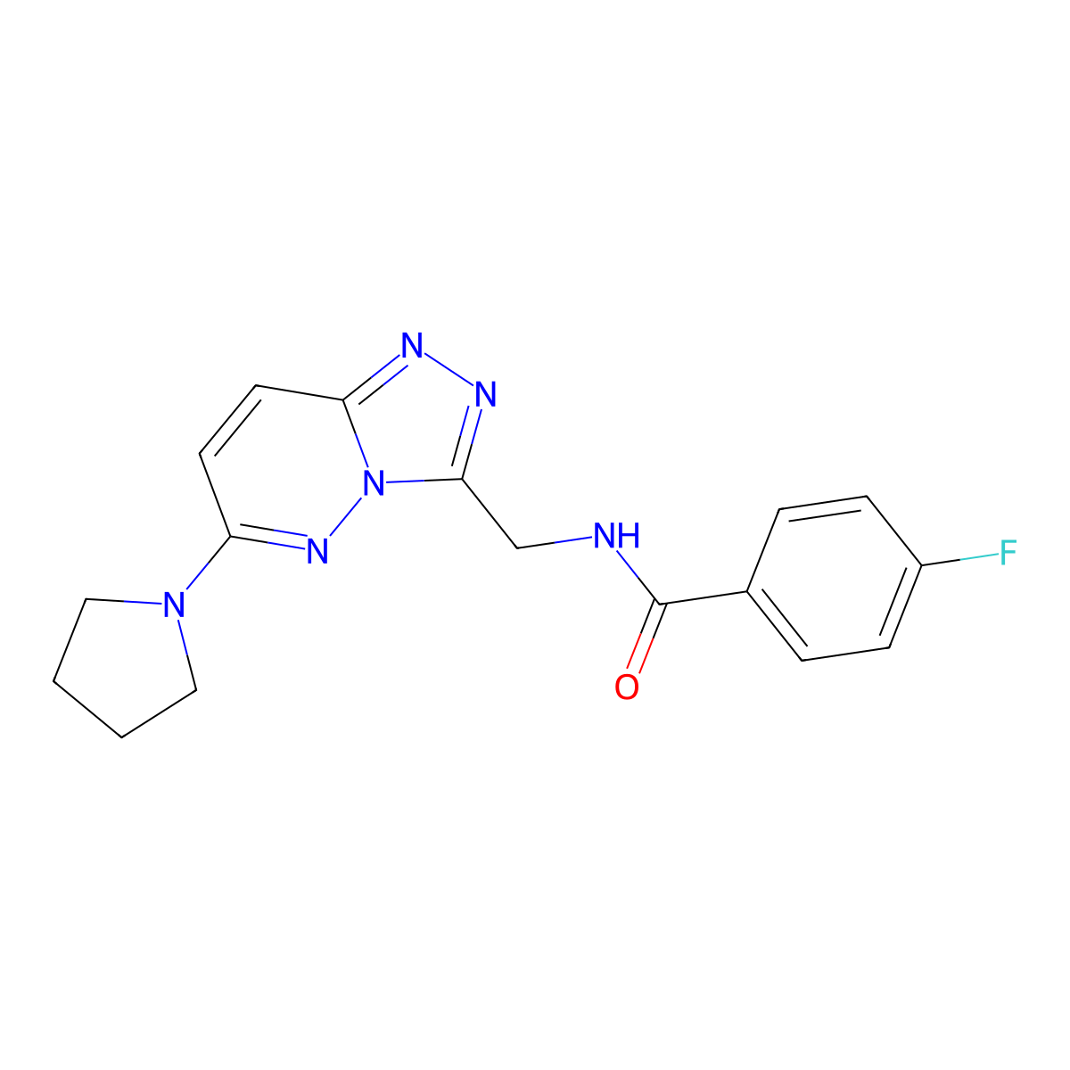 4-fluoro-N-((6-(pyrrolidin-1-yl)-[1,2,4]triazolo[4,3-b]pyridazin-3-yl)methyl)benzamide molecular structure, CAS 2034369-83-8