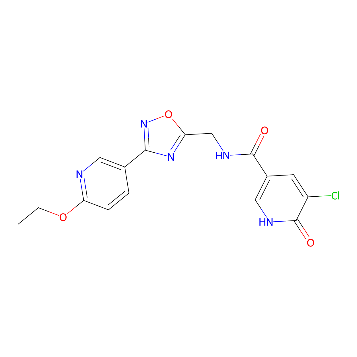 5-chloro-N-((3-(6-ethoxypyridin-3-yl)-1,2,4-oxadiazol-5-yl)methyl)-6-hydroxynicotinamide molecular structure, CAS 2034369-86-1
