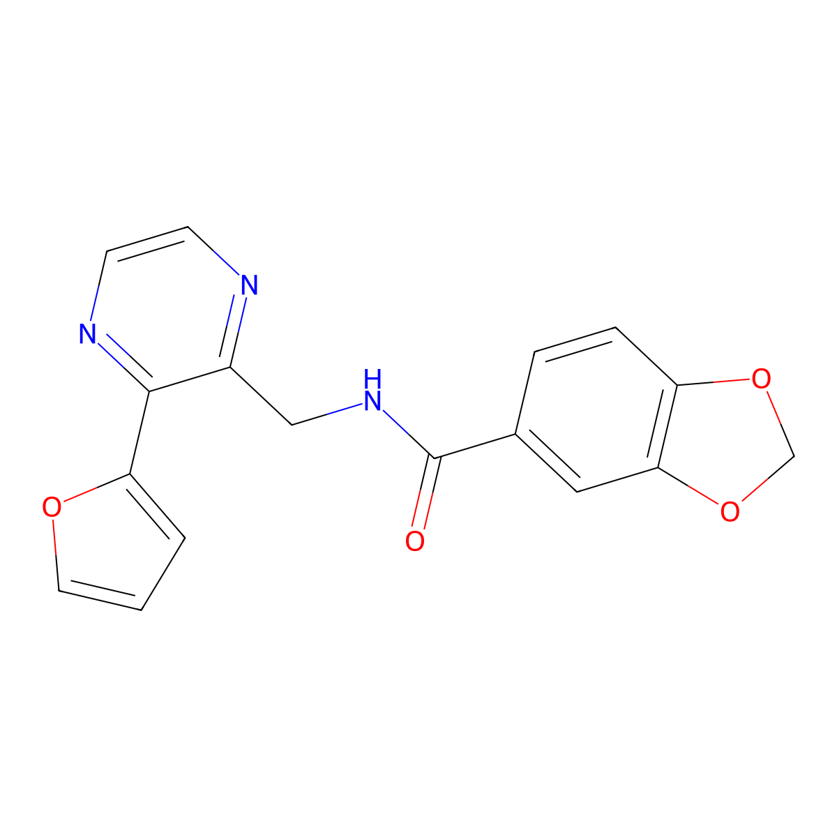N-((3-(furan-2-yl)pyrazin-2-yl)methyl)benzo[d][1,3]dioxole-5-carboxamide molecular structure, CAS 2034369-87-2