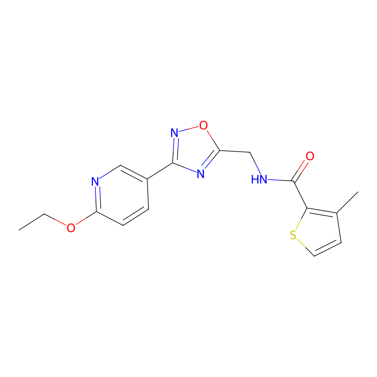 N-((3-(6-ethoxypyridin-3-yl)-1,2,4-oxadiazol-5-yl)methyl)-3-methylthiophene-2-carboxamide molecular structure, CAS 2034369-93-0