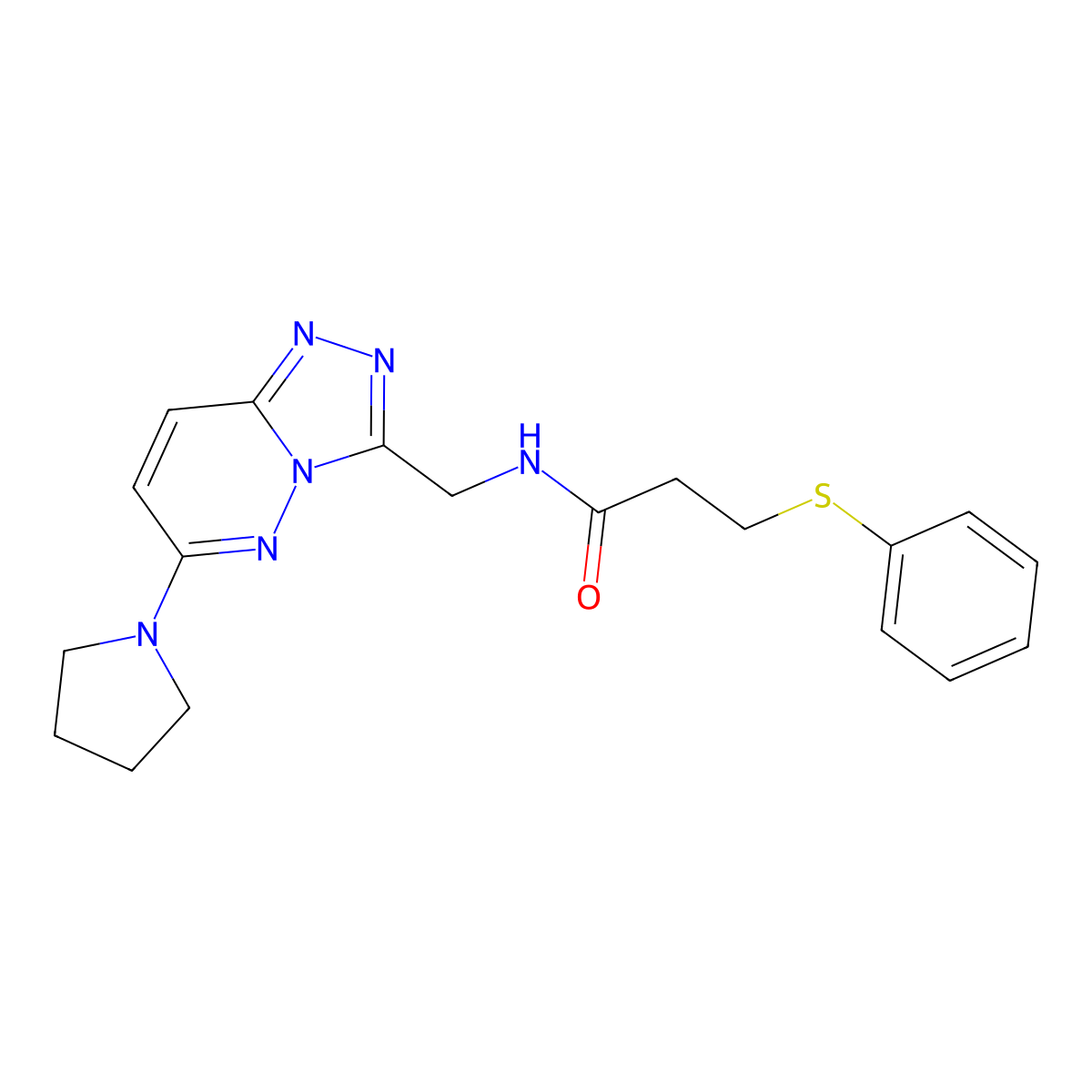 3-(phenylthio)-N-((6-(pyrrolidin-1-yl)-[1,2,4]triazolo[4,3-b]pyridazin-3-yl)methyl)propanamide molecular structure, CAS 2034369-94-1