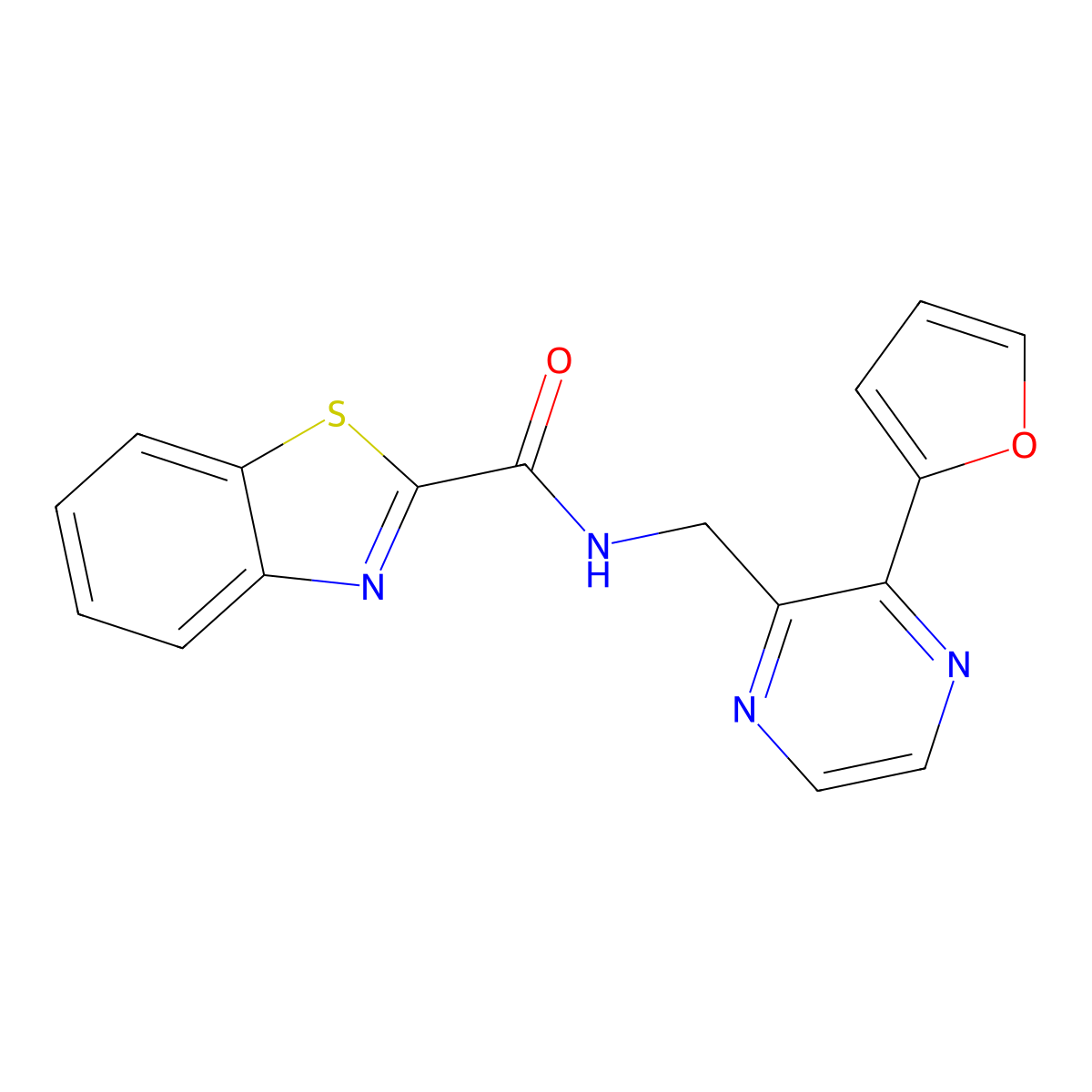 N-((3-(furan-2-yl)pyrazin-2-yl)methyl)benzo[d]thiazole-2-carboxamide molecular structure, CAS 2034369-95-2