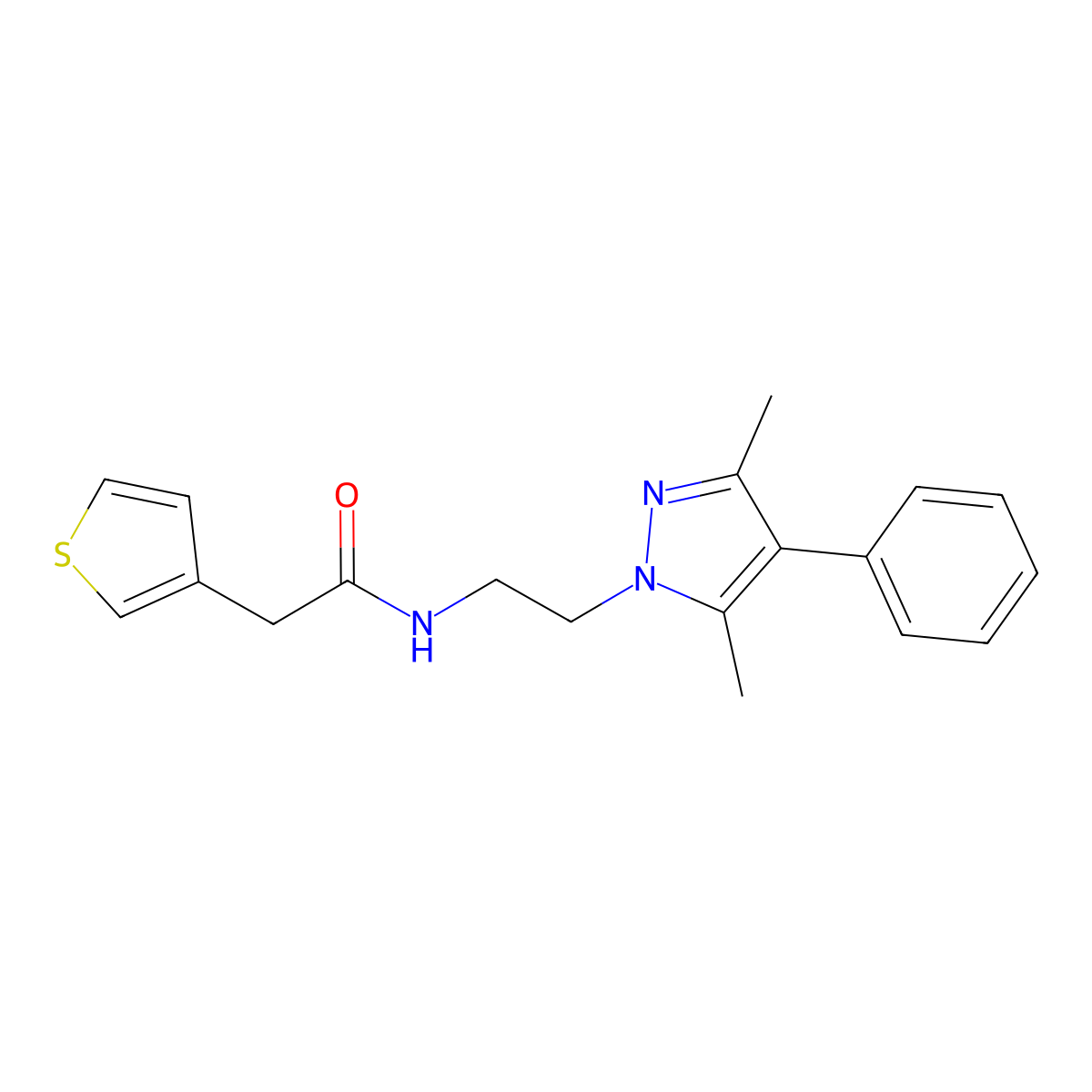N-[2-(3,5-dimethyl-4-phenyl-1H-pyrazol-1-yl)ethyl]-2-(thiophen-3-yl)acetamide molecular structure, CAS 2034369-96-3