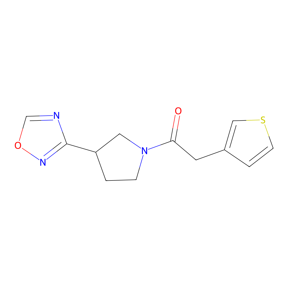 1-(3-(1,2,4-Oxadiazol-3-yl)pyrrolidin-1-yl)-2-(thiophen-3-yl)ethanone molecular structure, CAS 2034369-97-4