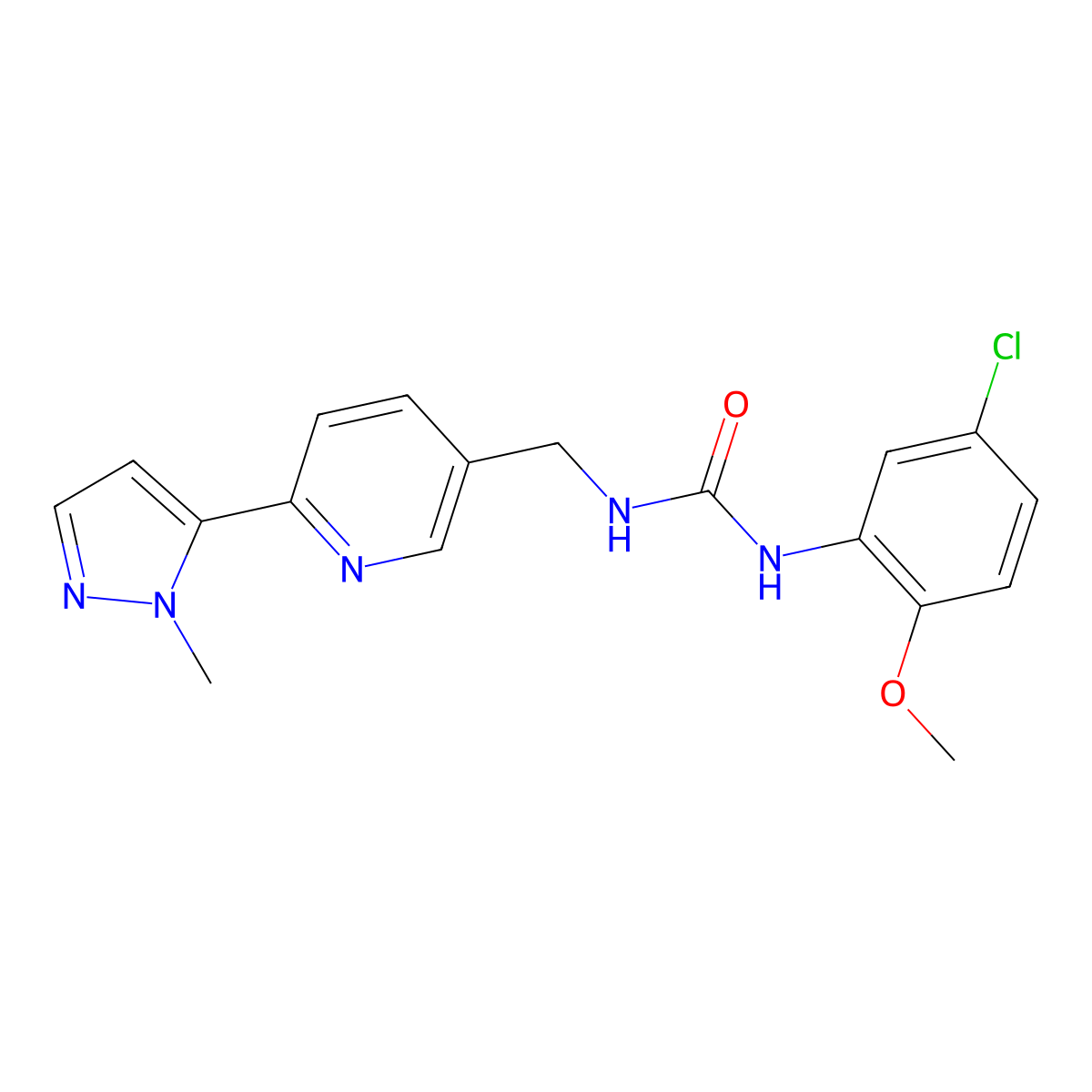 1-(5-chloro-2-methoxyphenyl)-3-((6-(1-methyl-1H-pyrazol-5-yl)pyridin-3-yl)methyl)urea molecular structure, CAS 2034370-03-9