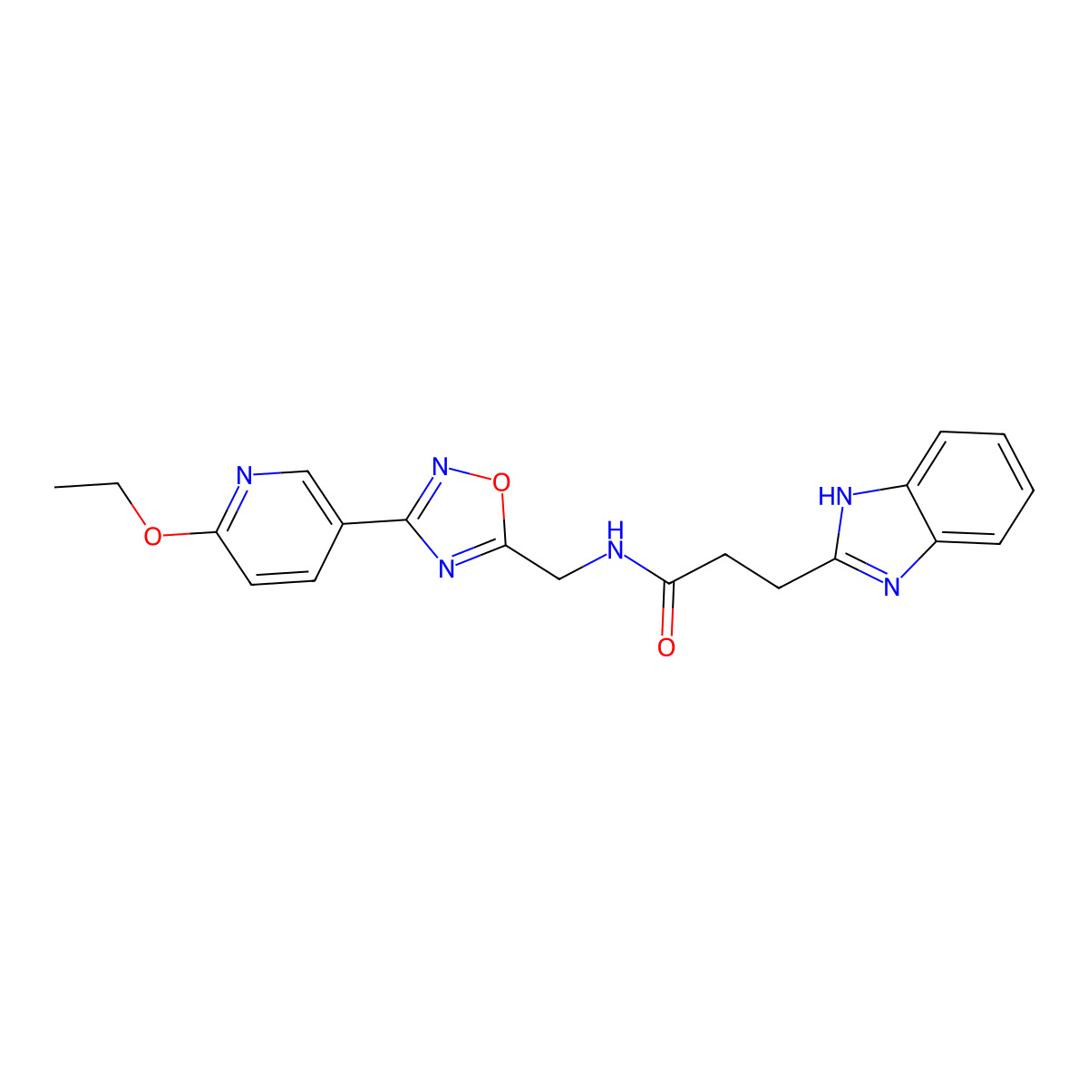 3-(1H-benzo[d]imidazol-2-yl)-N-((3-(6-ethoxypyridin-3-yl)-1,2,4-oxadiazol-5-yl)methyl)propanamide molecular structure, CAS 2034370-05-1