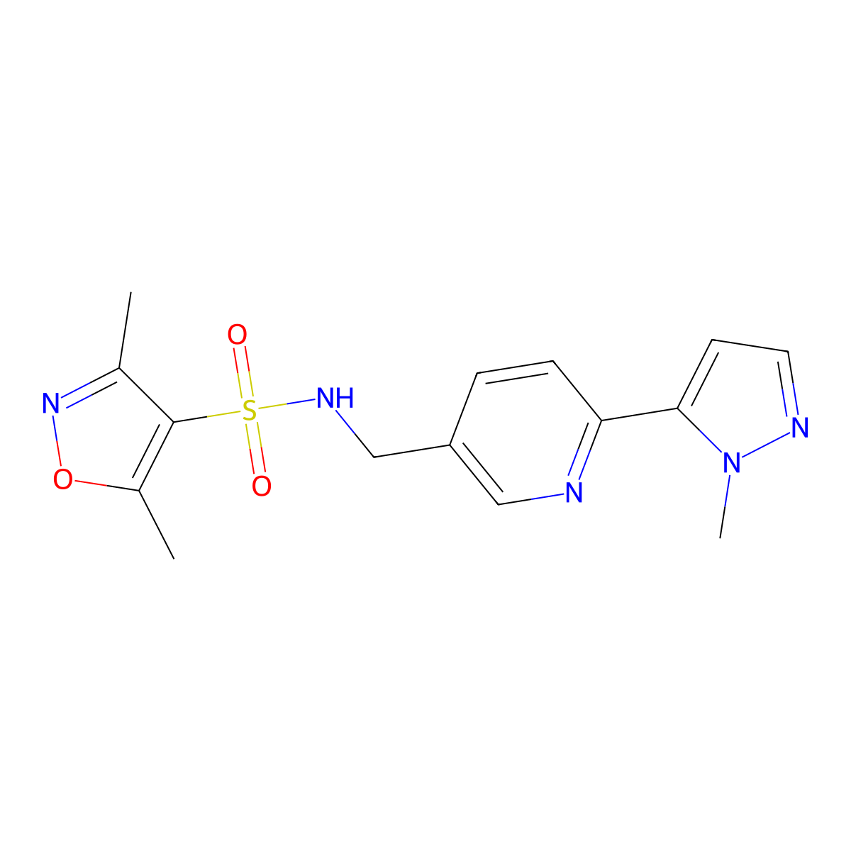 3,5-dimethyl-N-((6-(1-methyl-1H-pyrazol-5-yl)pyridin-3-yl)methyl)isoxazole-4-sulfonamide molecular structure, CAS 2034370-11-9