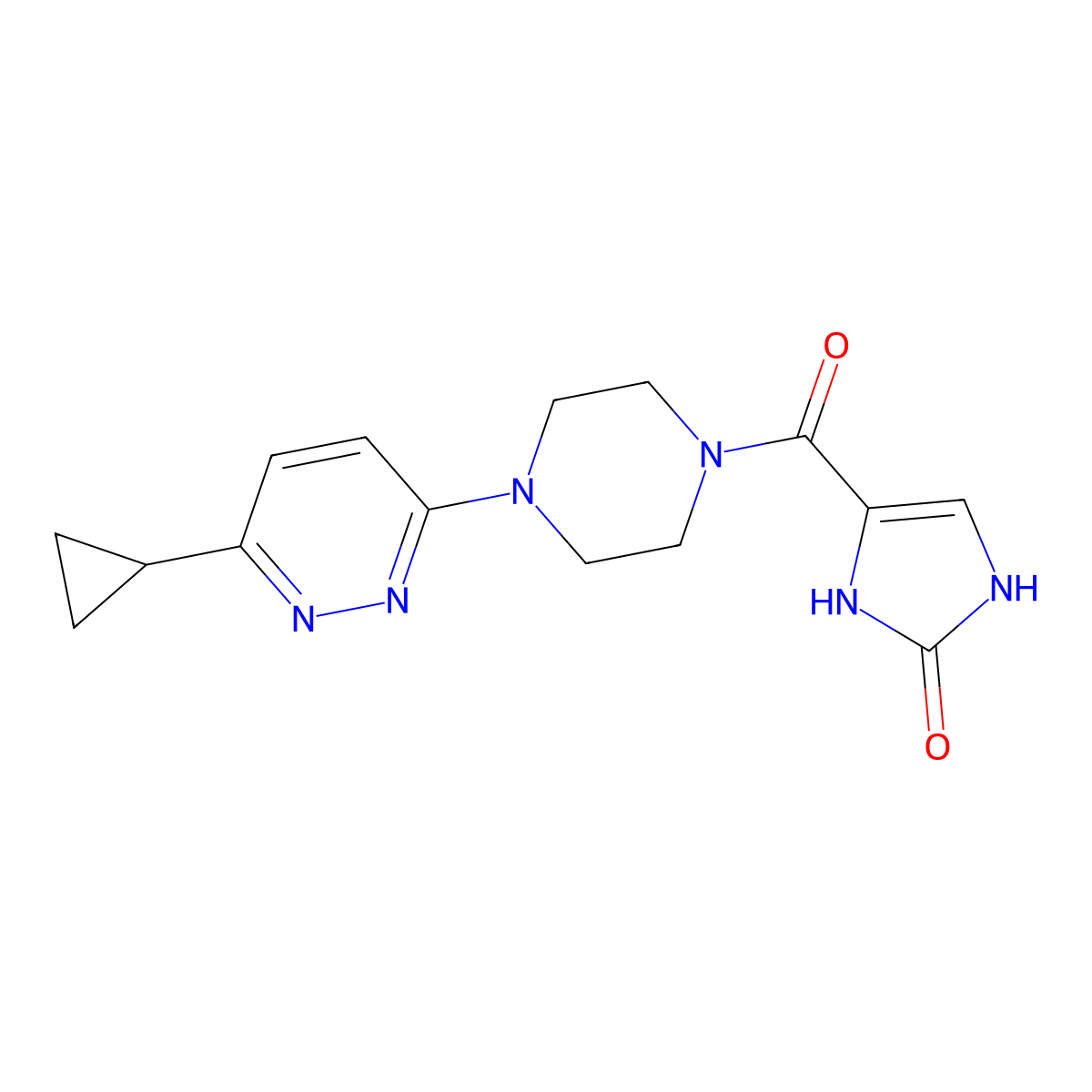 4-(4-(6-cyclopropylpyridazin-3-yl)piperazine-1-carbonyl)-1H-imidazol-2(3H)-one molecular structure, CAS 2034370-13-1