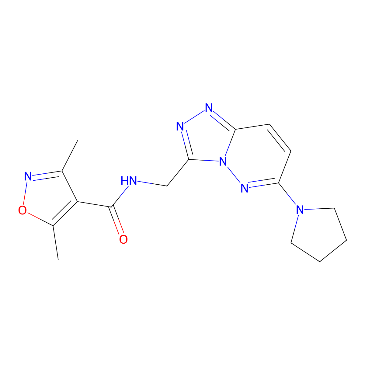 3,5-dimethyl-N-((6-(pyrrolidin-1-yl)-[1,2,4]triazolo[4,3-b]pyridazin-3-yl)methyl)isoxazole-4-carboxamide molecular structure, CAS 2034370-14-2