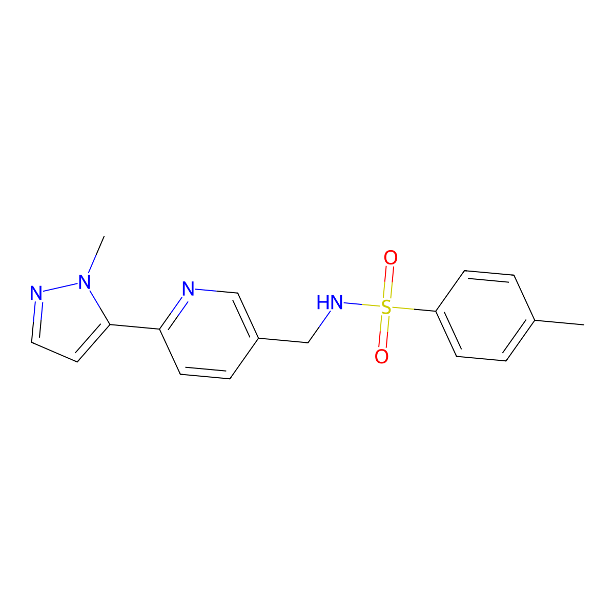 4-methyl-N-((6-(1-methyl-1H-pyrazol-5-yl)pyridin-3-yl)methyl)benzenesulfonamide molecular structure, CAS 2034370-18-6