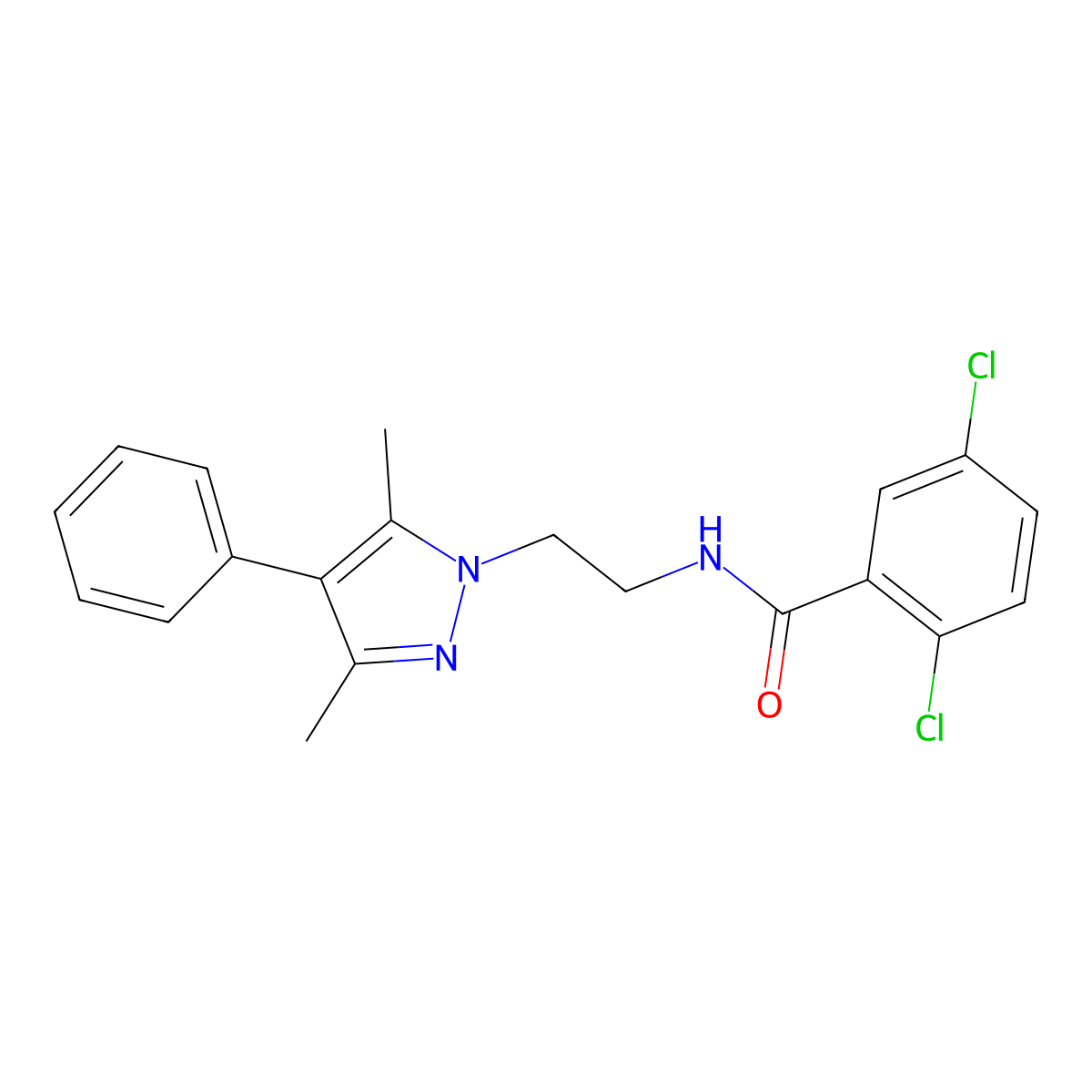 2,5-dichloro-N-(2-(3,5-dimethyl-4-phenyl-1H-pyrazol-1-yl)ethyl)benzamide molecular structure, CAS 2034370-23-3