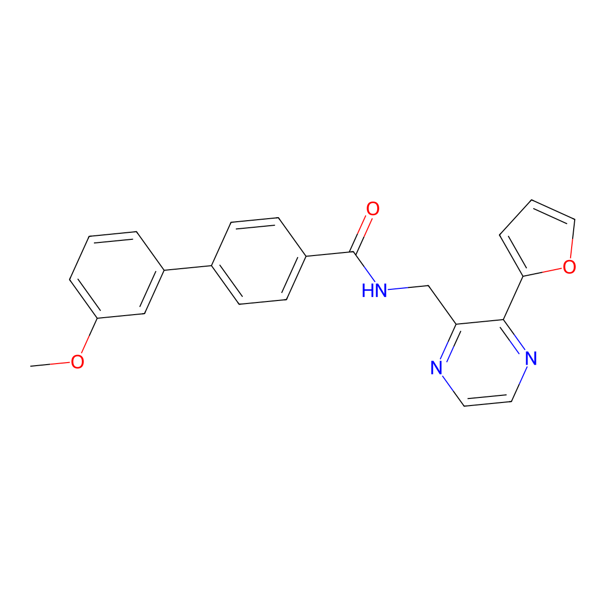 N-{[3-(furan-2-yl)pyrazin-2-yl]methyl}-3'-methoxy-[1,1'-biphenyl]-4-carboxamide molecular structure, CAS 2034370-25-5