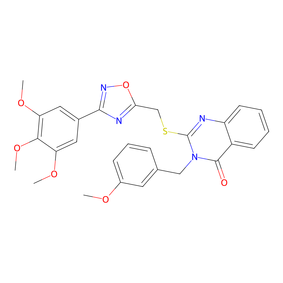 3-(3-methoxybenzyl)-2-(((3-(3,4,5-trimethoxyphenyl)-1,2,4-oxadiazol-5-yl)methyl)thio)quinazolin-4(3H)-one molecular structure, CAS 2034370-28-8