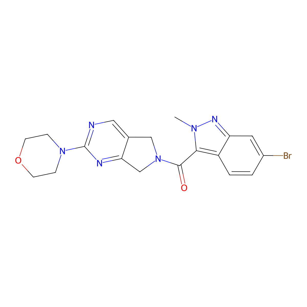 (6-bromo-2-methyl-2H-indazol-3-yl)(2-morpholino-5H-pyrrolo[3,4-d]pyrimidin-6(7H)-yl)methanone molecular structure, CAS 2034370-29-9