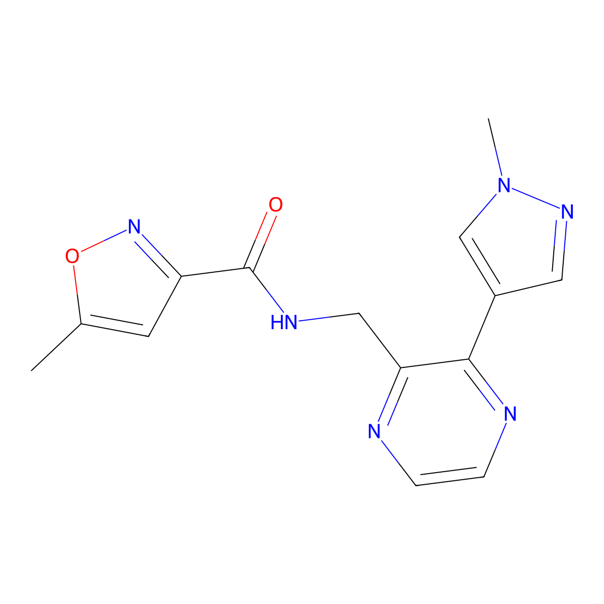 5-methyl-N-((3-(1-methyl-1H-pyrazol-4-yl)pyrazin-2-yl)methyl)isoxazole-3-carboxamide molecular structure, CAS 2034370-34-6