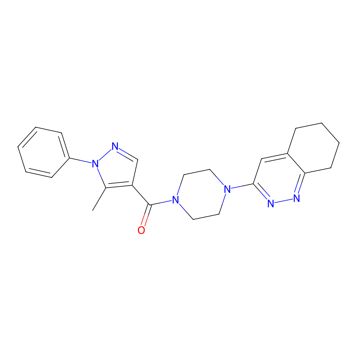 (5-methyl-1-phenyl-1H-pyrazol-4-yl)(4-(5,6,7,8-tetrahydrocinnolin-3-yl)piperazin-1-yl)methanone molecular structure, CAS 2034370-36-8