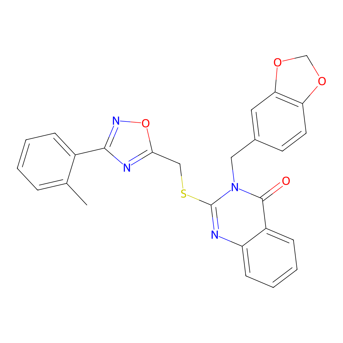 3-(benzo[d][1,3]dioxol-5-ylmethyl)-2-(((3-(o-tolyl)-1,2,4-oxadiazol-5-yl)methyl)thio)quinazolin-4(3H)-one molecular structure, CAS 2034370-38-0