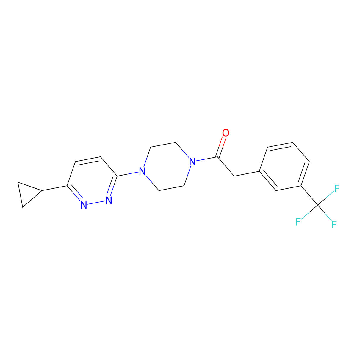 1-(4-(6-Cyclopropylpyridazin-3-yl)piperazin-1-yl)-2-(3-(trifluoromethyl)phenyl)ethanone molecular structure, CAS 2034370-40-4