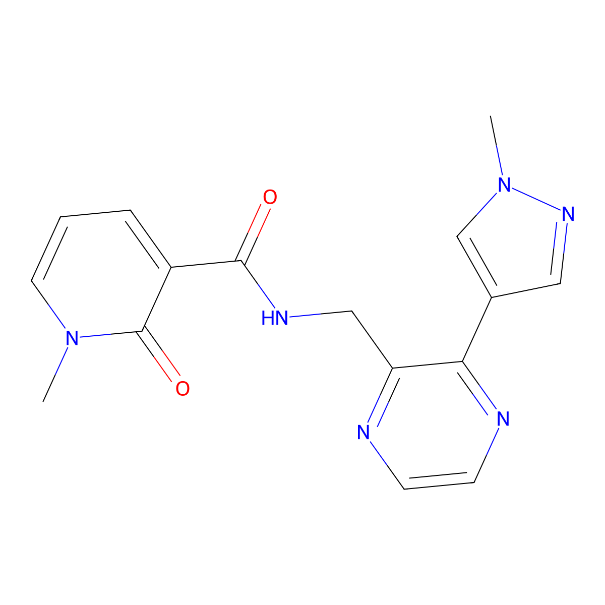 1-methyl-N-{[3-(1-methyl-1H-pyrazol-4-yl)pyrazin-2-yl]methyl}-2-oxo-1,2-dihydropyridine-3-carboxamide molecular structure, CAS 2034370-42-6
