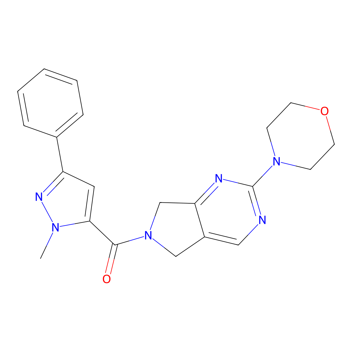 (1-methyl-3-phenyl-1H-pyrazol-5-yl)(2-morpholino-5H-pyrrolo[3,4-d]pyrimidin-6(7H)-yl)methanone molecular structure, CAS 2034370-45-9