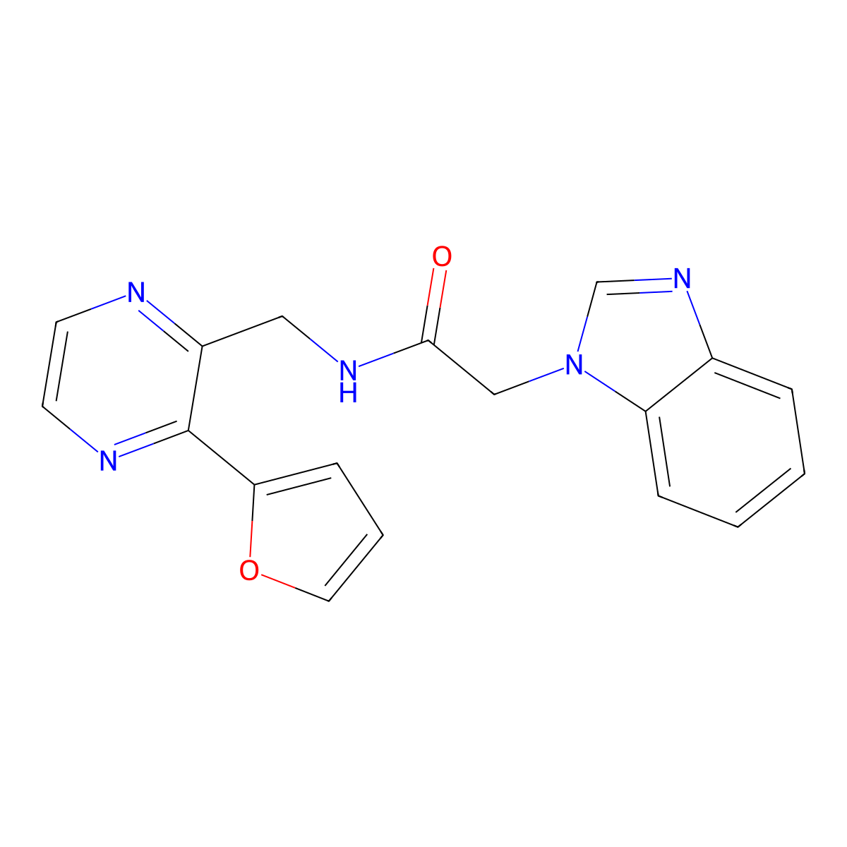2-(1H-benzo[d]imidazol-1-yl)-N-((3-(furan-2-yl)pyrazin-2-yl)methyl)acetamide molecular structure, CAS 2034370-48-2