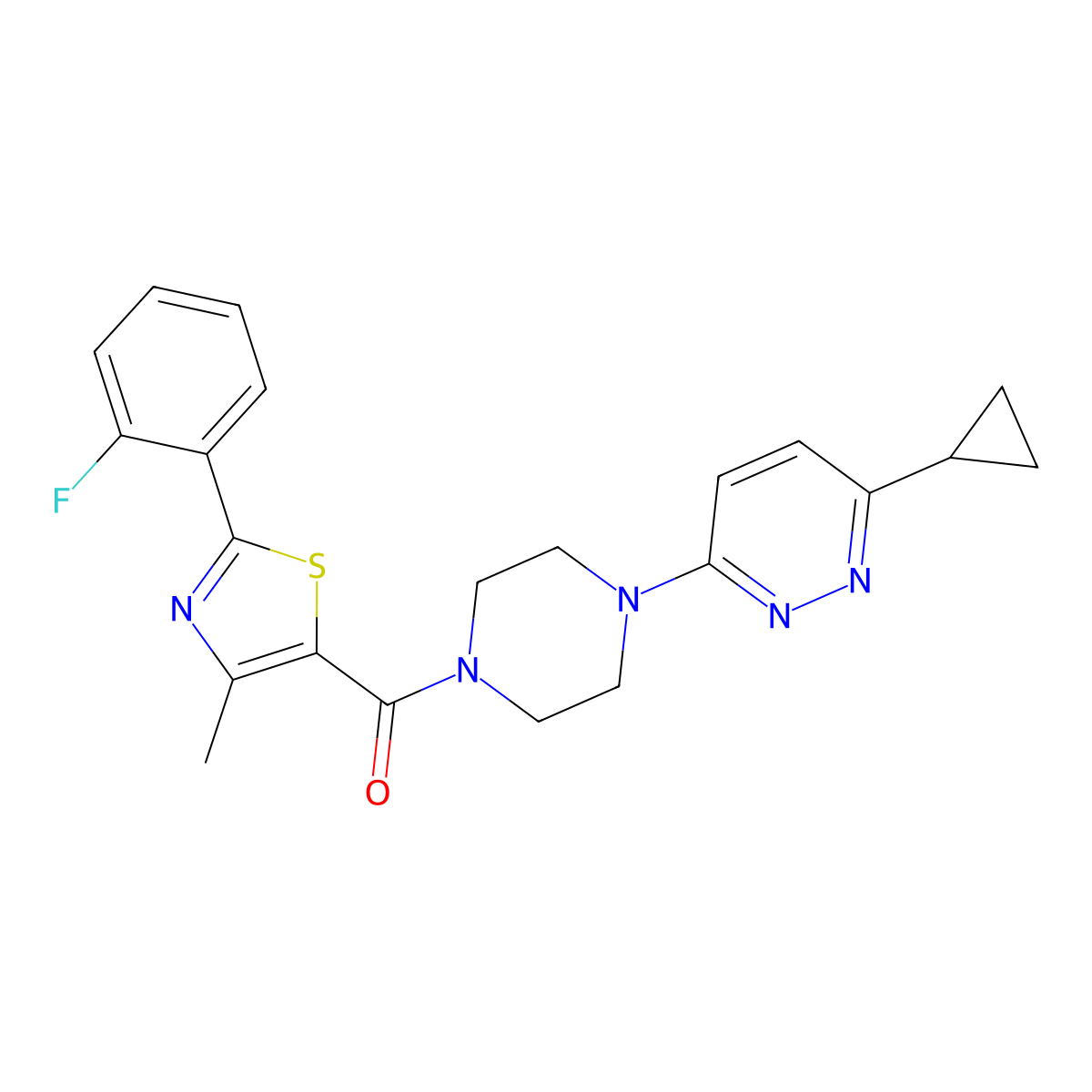 (4-(6-Cyclopropylpyridazin-3-yl)piperazin-1-yl)(2-(2-fluorophenyl)-4-methylthiazol-5-yl)methanone molecular structure, CAS 2034370-51-7