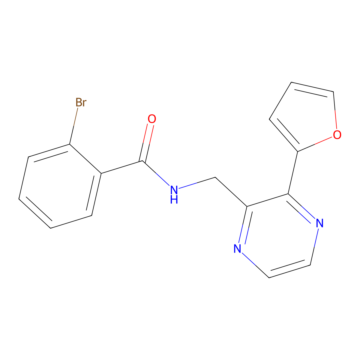 2-bromo-N-{[3-(furan-2-yl)pyrazin-2-yl]methyl}benzamide molecular structure, CAS 2034370-62-0
