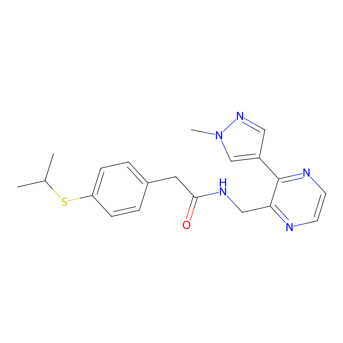 N-{[3-(1-methyl-1H-pyrazol-4-yl)pyrazin-2-yl]methyl}-2-[4-(propan-2-ylsulfanyl)phenyl]acetamide molecular structure, CAS 2034370-68-6