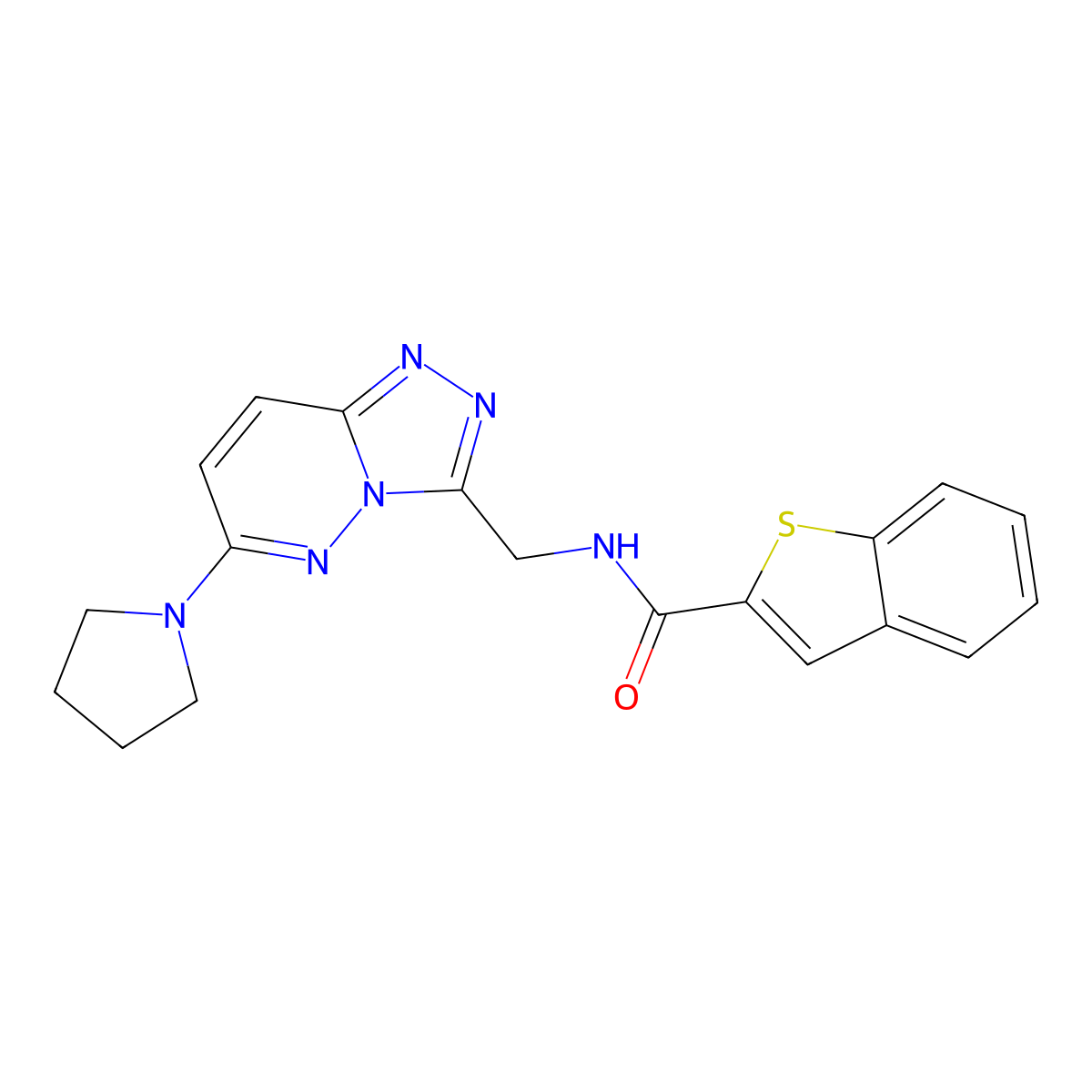 N-((6-(pyrrolidin-1-yl)-[1,2,4]triazolo[4,3-b]pyridazin-3-yl)methyl)benzo[b]thiophene-2-carboxamide molecular structure, CAS 2034370-70-0