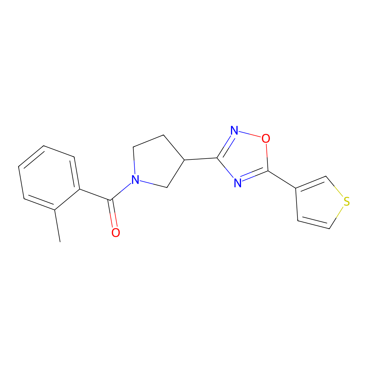 (3-(5-(Thiophen-3-yl)-1,2,4-oxadiazol-3-yl)pyrrolidin-1-yl)(o-tolyl)methanone molecular structure, CAS 2034370-72-2