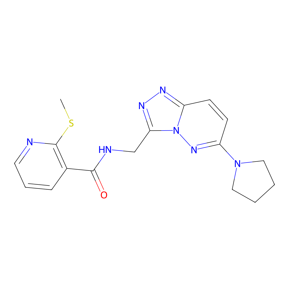 2-(methylthio)-N-((6-(pyrrolidin-1-yl)-[1,2,4]triazolo[4,3-b]pyridazin-3-yl)methyl)nicotinamide molecular structure, CAS 2034370-74-4