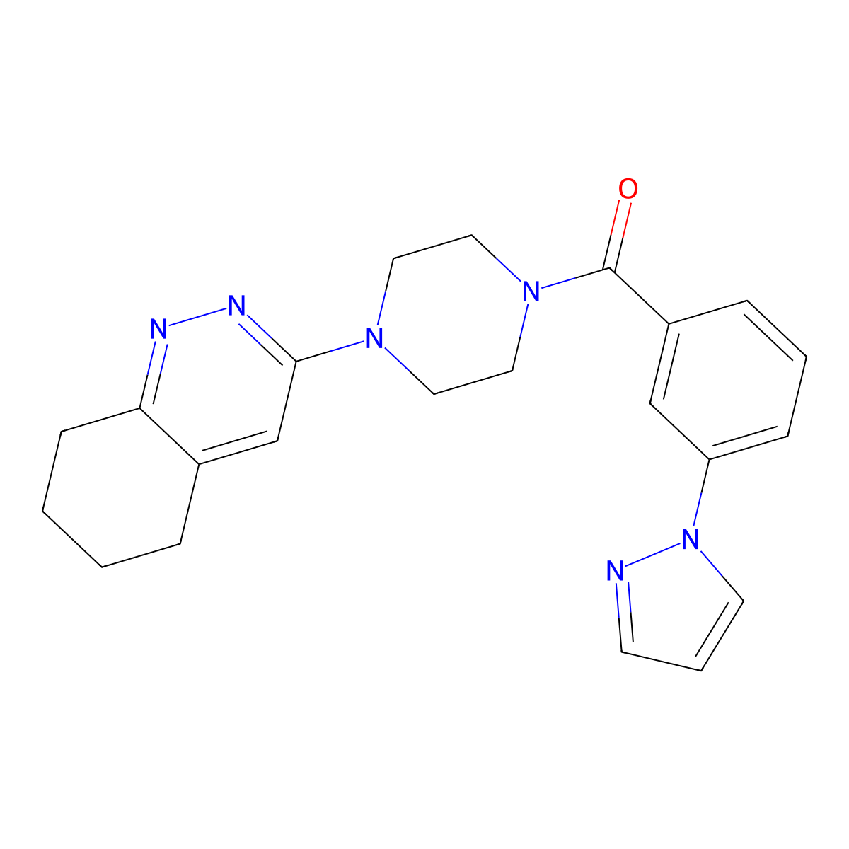 (3-(1H-pyrazol-1-yl)phenyl)(4-(5,6,7,8-tetrahydrocinnolin-3-yl)piperazin-1-yl)methanone molecular structure, CAS 2034370-78-8