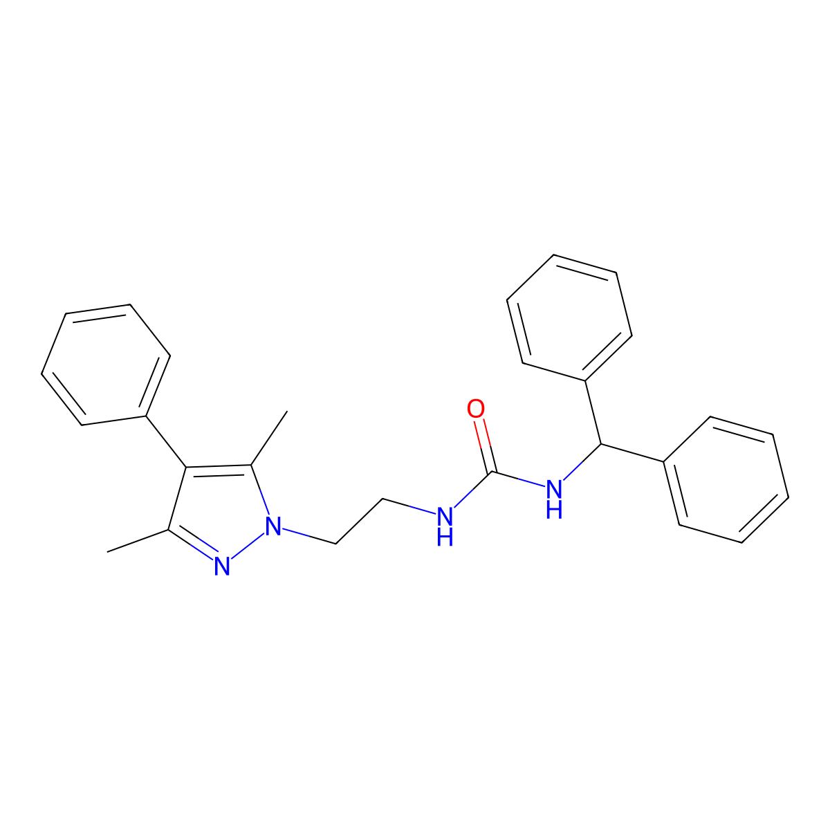 1-benzhydryl-3-(2-(3,5-dimethyl-4-phenyl-1H-pyrazol-1-yl)ethyl)urea molecular structure, CAS 2034370-87-9