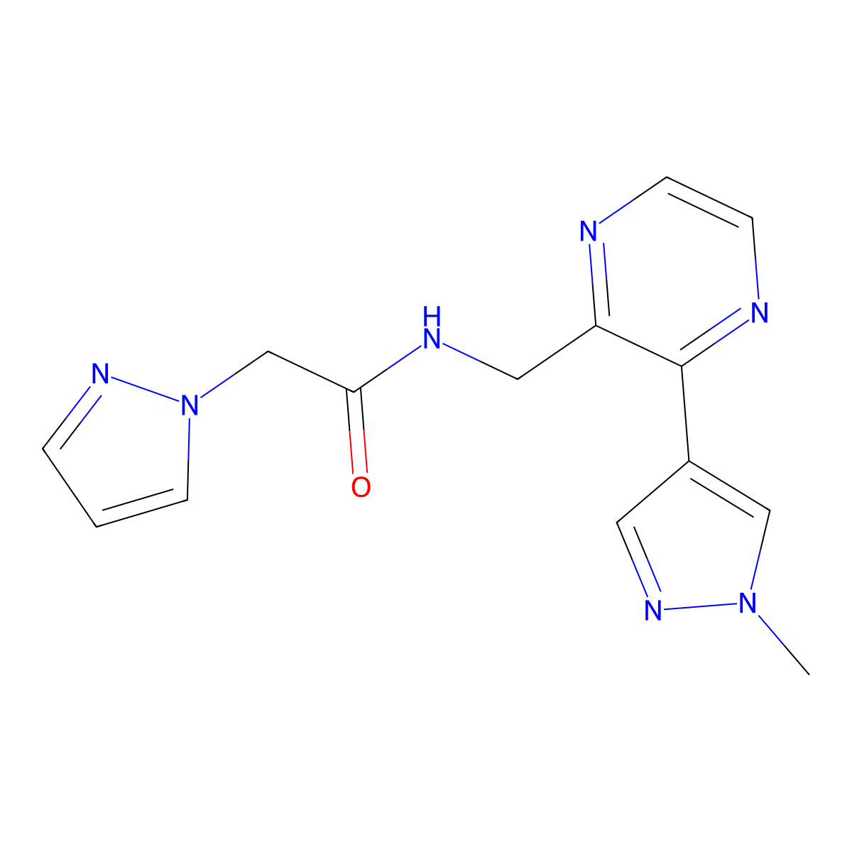 N-{[3-(1-methyl-1H-pyrazol-4-yl)pyrazin-2-yl]methyl}-2-(1H-pyrazol-1-yl)acetamide molecular structure, CAS 2034370-88-0