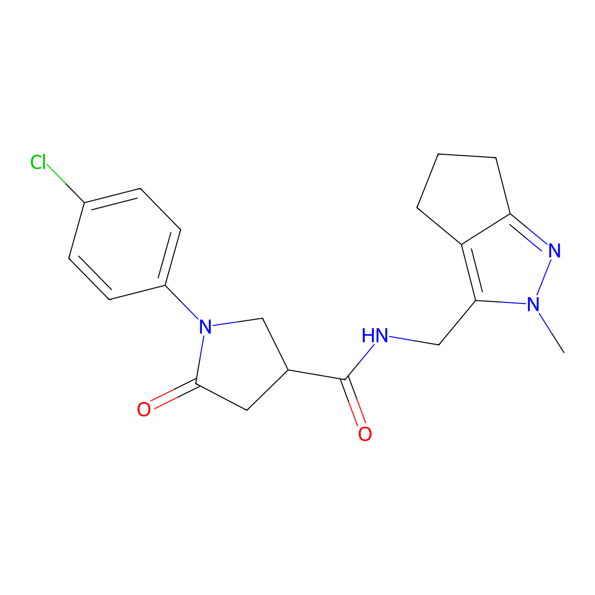 1-(4-chlorophenyl)-N-((2-methyl-2,4,5,6-tetrahydrocyclopenta[c]pyrazol-3-yl)methyl)-5-oxopyrrolidine-3-carboxamide molecular structure, CAS 2034370-89-1