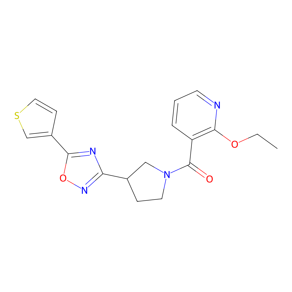 2-Ethoxy-3-{3-[5-(thiophen-3-yl)-1,2,4-oxadiazol-3-yl]pyrrolidine-1-carbonyl}pyridine molecular structure, CAS 2034370-97-1