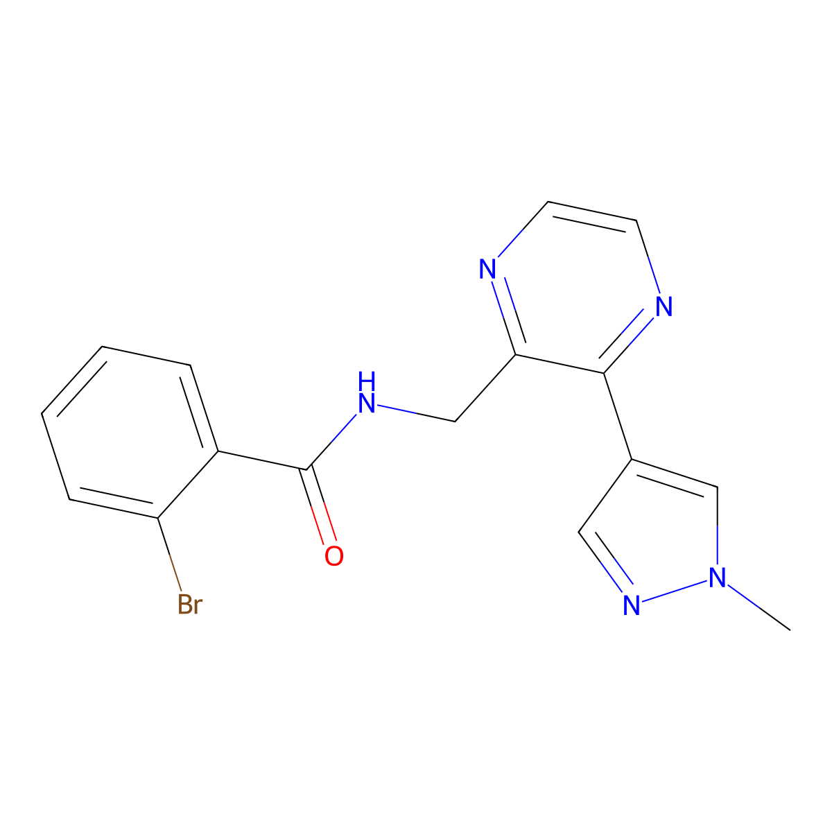 2-bromo-N-{[3-(1-methyl-1H-pyrazol-4-yl)pyrazin-2-yl]methyl}benzamide molecular structure, CAS 2034371-01-0
