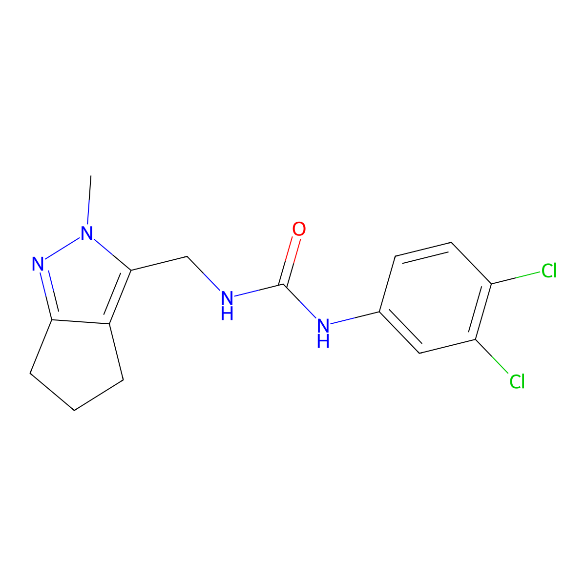 1-(3,4-Dichlorophenyl)-3-((2-methyl-2,4,5,6-tetrahydrocyclopenta[c]pyrazol-3-yl)methyl)urea molecular structure, CAS 2034371-05-4