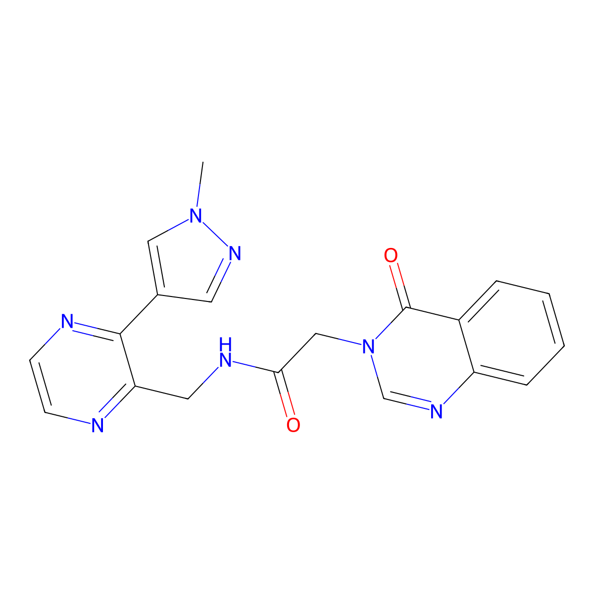 N-((3-(1-methyl-1H-pyrazol-4-yl)pyrazin-2-yl)methyl)-2-(4-oxoquinazolin-3(4H)-yl)acetamide molecular structure, CAS 2034371-06-5