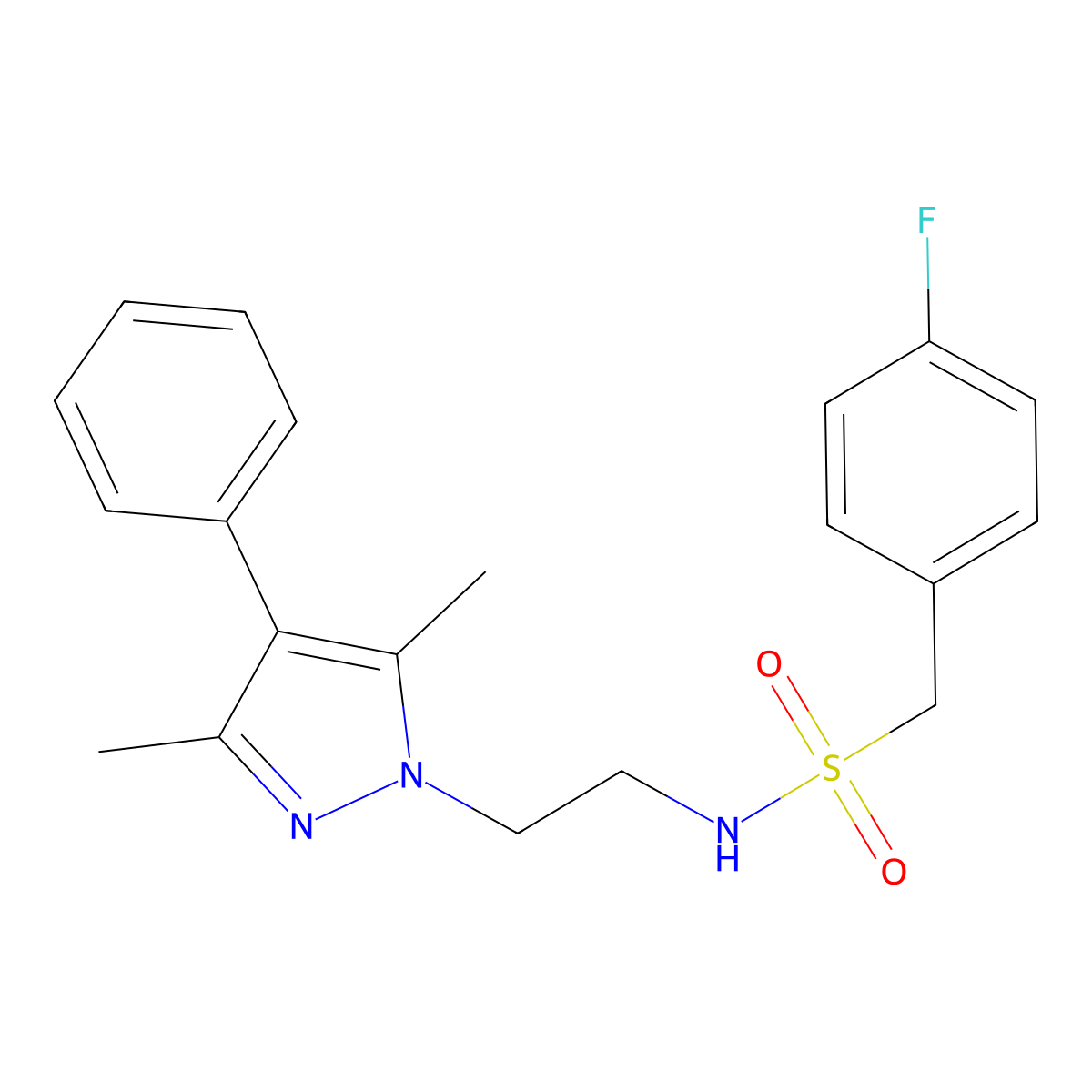 N-(2-(3,5-dimethyl-4-phenyl-1H-pyrazol-1-yl)ethyl)-1-(4-fluorophenyl)methanesulfonamide molecular structure, CAS 2034371-07-6
