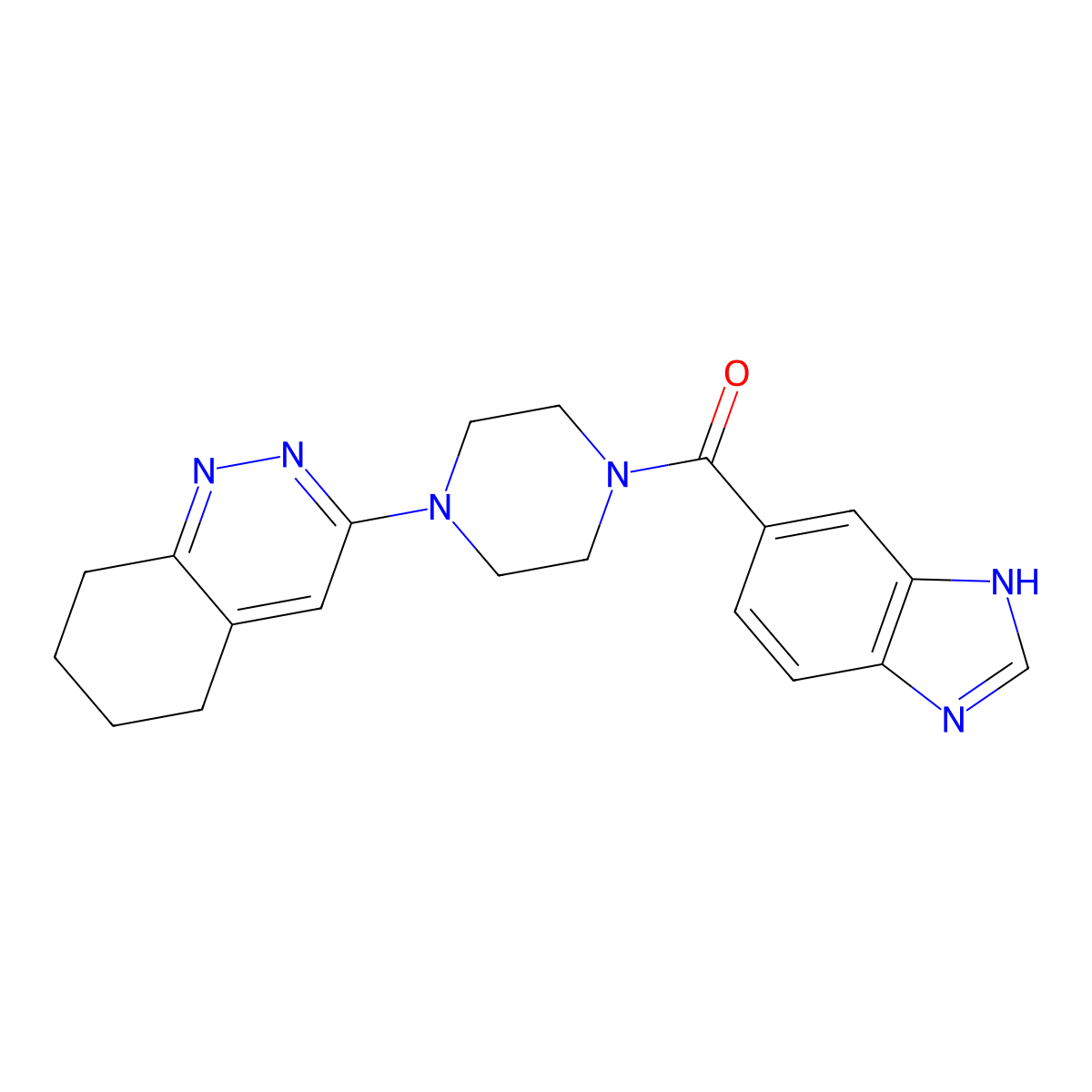 (1H-benzo[d]imidazol-5-yl)(4-(5,6,7,8-tetrahydrocinnolin-3-yl)piperazin-1-yl)methanone molecular structure, CAS 2034371-09-8