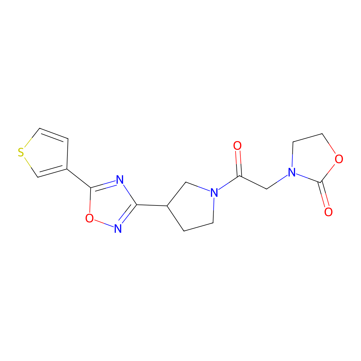 3-(2-Oxo-2-(3-(5-(thiophen-3-yl)-1,2,4-oxadiazol-3-yl)pyrrolidin-1-yl)ethyl)oxazolidin-2-one molecular structure, CAS 2034371-10-1