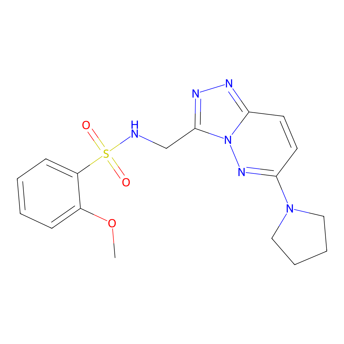 2-methoxy-N-((6-(pyrrolidin-1-yl)-[1,2,4]triazolo[4,3-b]pyridazin-3-yl)methyl)benzenesulfonamide molecular structure, CAS 2034371-14-5