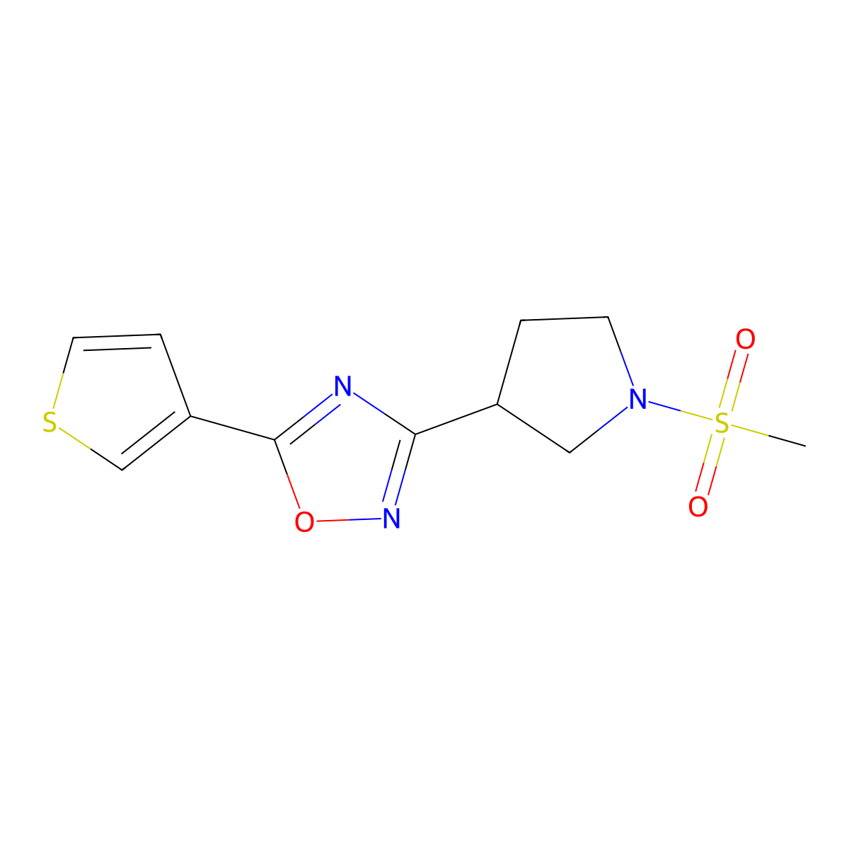 3-(1-(Methylsulfonyl)pyrrolidin-3-yl)-5-(thiophen-3-yl)-1,2,4-oxadiazole molecular structure, CAS 2034371-18-9